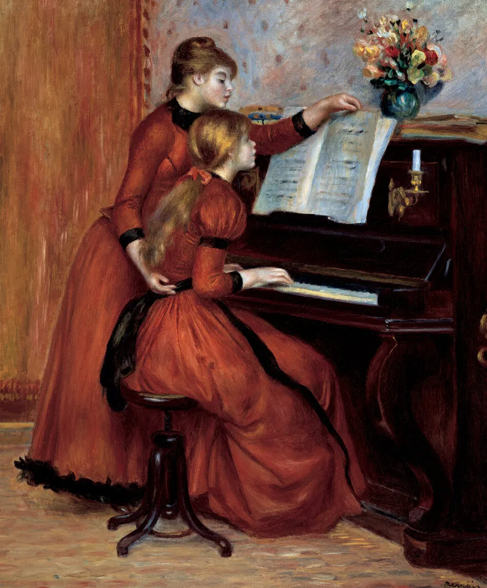 piano lesson (1889) by Pierre-Auguste Renoir — original painting reproduced as a hand-painted oil on canvas