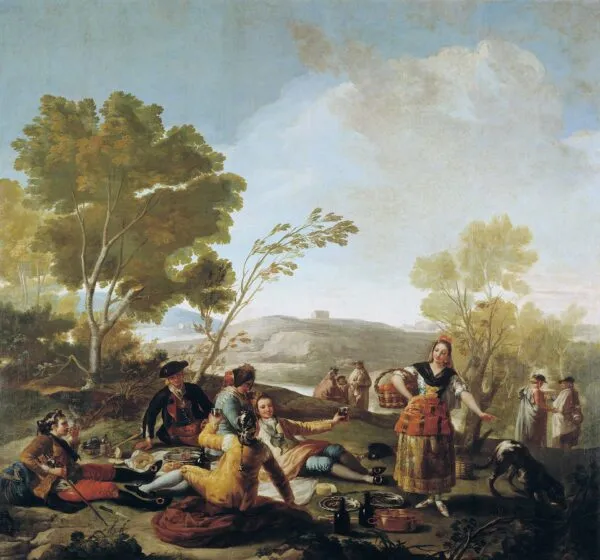 Picnic on the banks of the Manzanares (1776) by Francisco Goya — original painting reproduced as a hand-painted oil on canvas