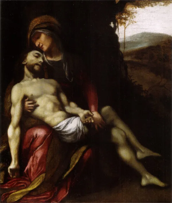 Pietà (1512) by Antonio da Correggio — original painting reproduced as a hand-painted oil on canvas