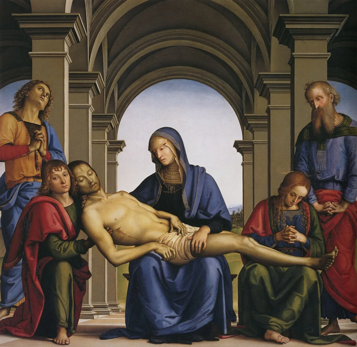 Pietà (1483) by Pietro Perugino — original painting reproduced as a hand-painted oil on canvas