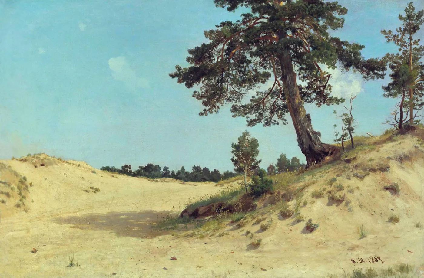 Pine tree in the sand (1884) by Ivan Shishkin — original painting reproduced as a hand-painted oil on canvas