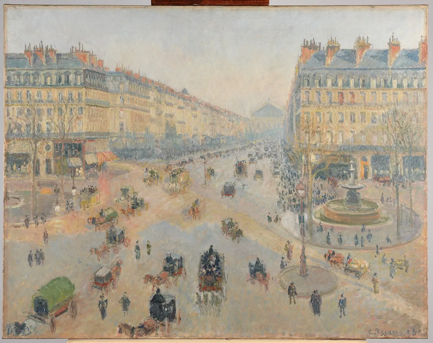 Place du Théâtre-Francais and the Avenue de l'Opéra, Sunlight, Winter Morning (1898) by Camille Pissarro — original painting reproduced as a hand-painted oil on canvas