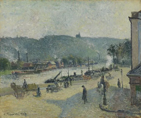 Place Lafayette, Rouen (1883) by Camille Pissarro — original painting reproduced as a hand-painted oil on canvas
