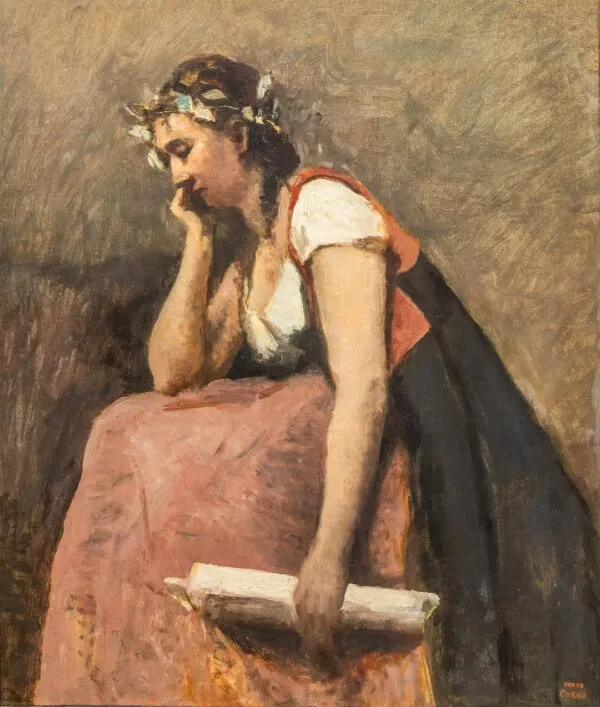 Poetry' (1860) by Jean-Baptiste Camille Corot — original painting reproduced as a hand-painted oil on canvas