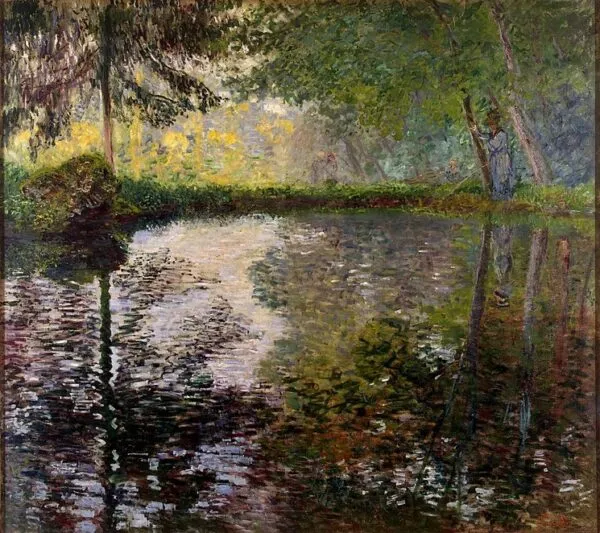 Pond at Montgeron (1877) by Claude Monet — original painting reproduced as a hand-painted oil on canvas
