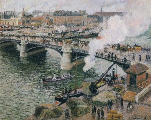 Pont Boieldieu in Rouen, Rainy Weather (1896) by Camille Pissarro — original painting reproduced as a hand-painted oil on canvas