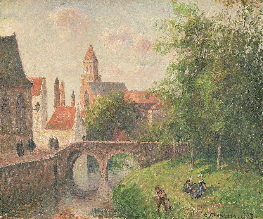 Pont de la Clef in Bruges, Belgium (1894) by Camille Pissarro — original painting reproduced as a hand-painted oil on canvas