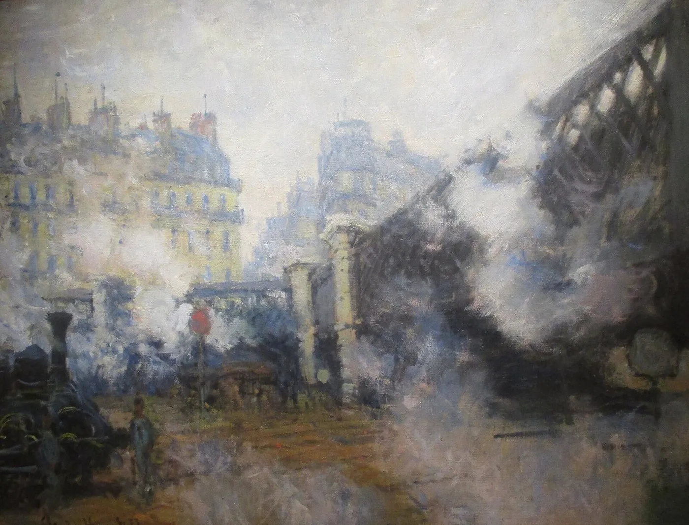 Pont de l'Europe, gare Saint-Lazare (1877) by Claude Monet — original painting reproduced as a hand-painted oil on canvas