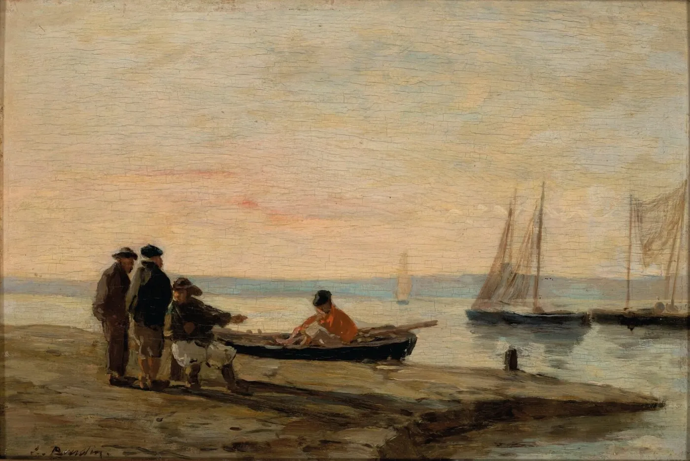 Port around Honfleur (1855) by Eugène Louis Boudin — original painting reproduced as a hand-painted oil on canvas