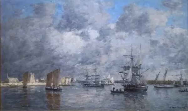 Port of Cameret (1872) by Eugène Louis Boudin — original painting reproduced as a hand-painted oil on canvas