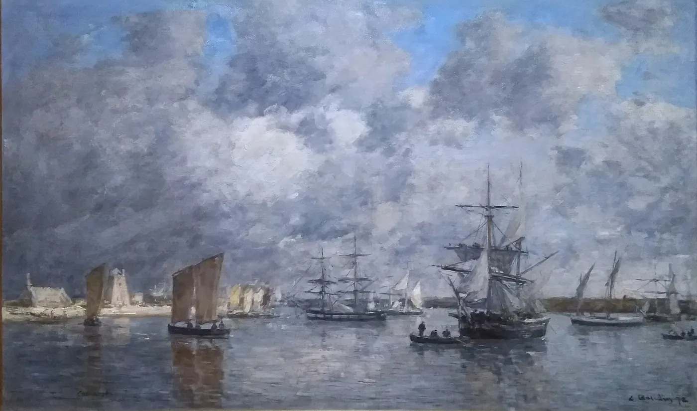 Port of Cameret (1872) by Eugène Louis Boudin — original painting reproduced as a hand-painted oil on canvas