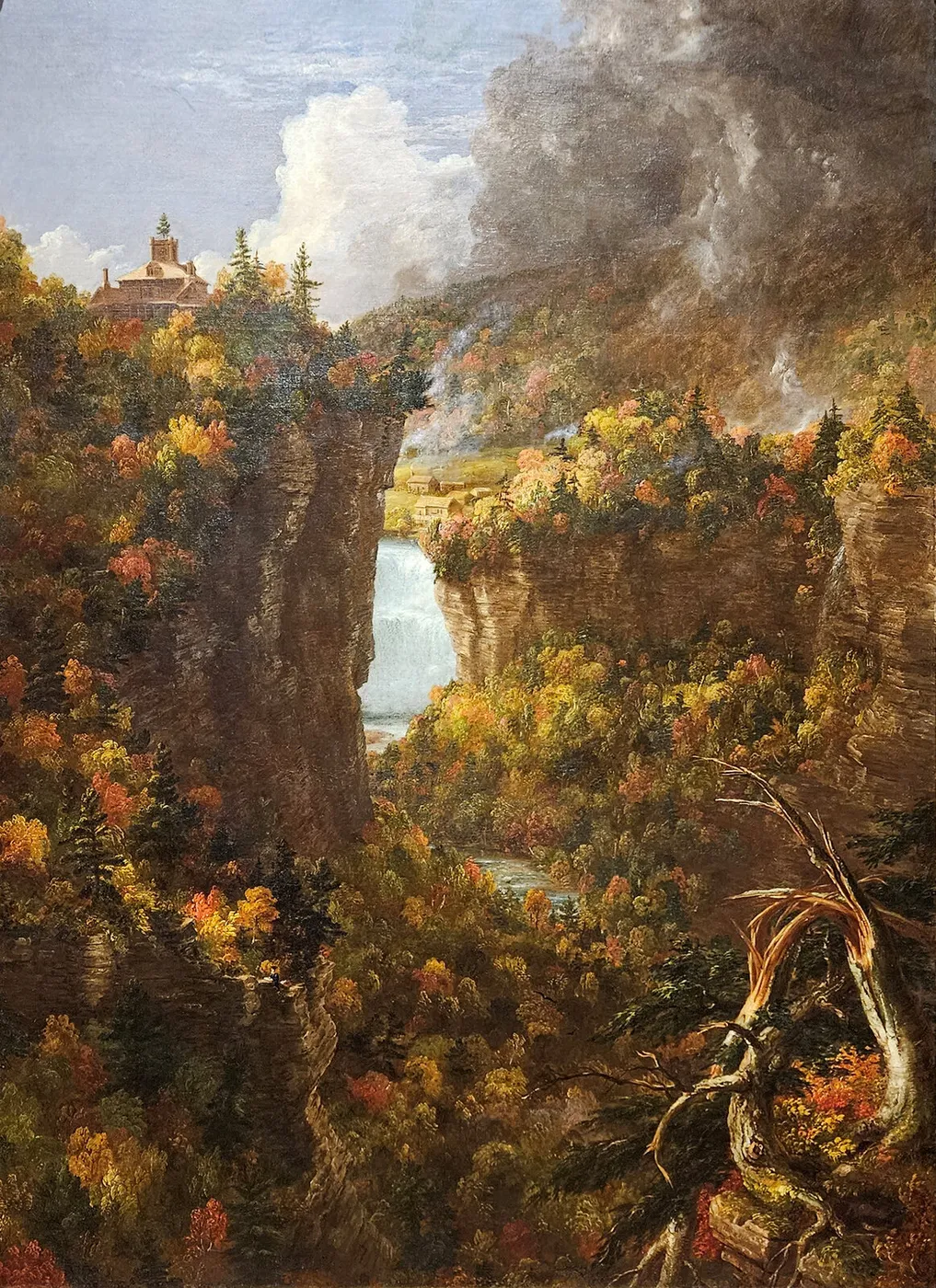 Portage Falls on the Genesee (1839) by Thomas Cole — original painting reproduced as a hand-painted oil on canvas