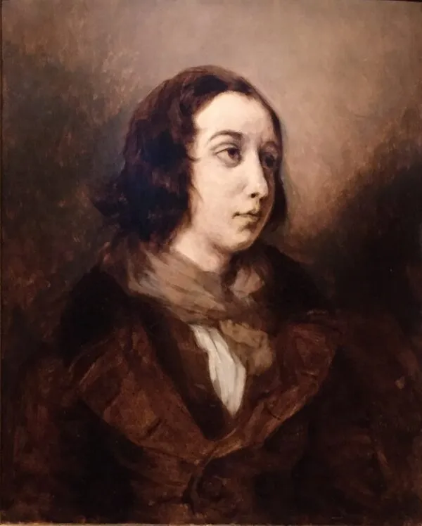 Portrait de George Sand (1834) by Eugène Delacroix — original painting reproduced as a hand-painted oil on canvas