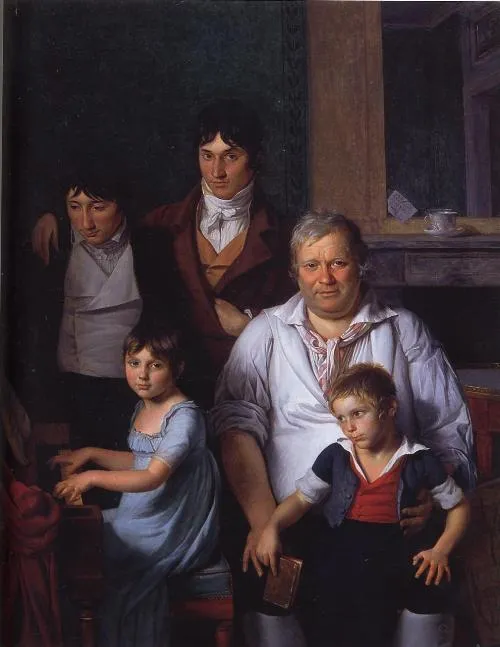 Portrait d'un homme et de ses enfants (1800) by Jacques-Louis David — original painting reproduced as a hand-painted oil on canvas