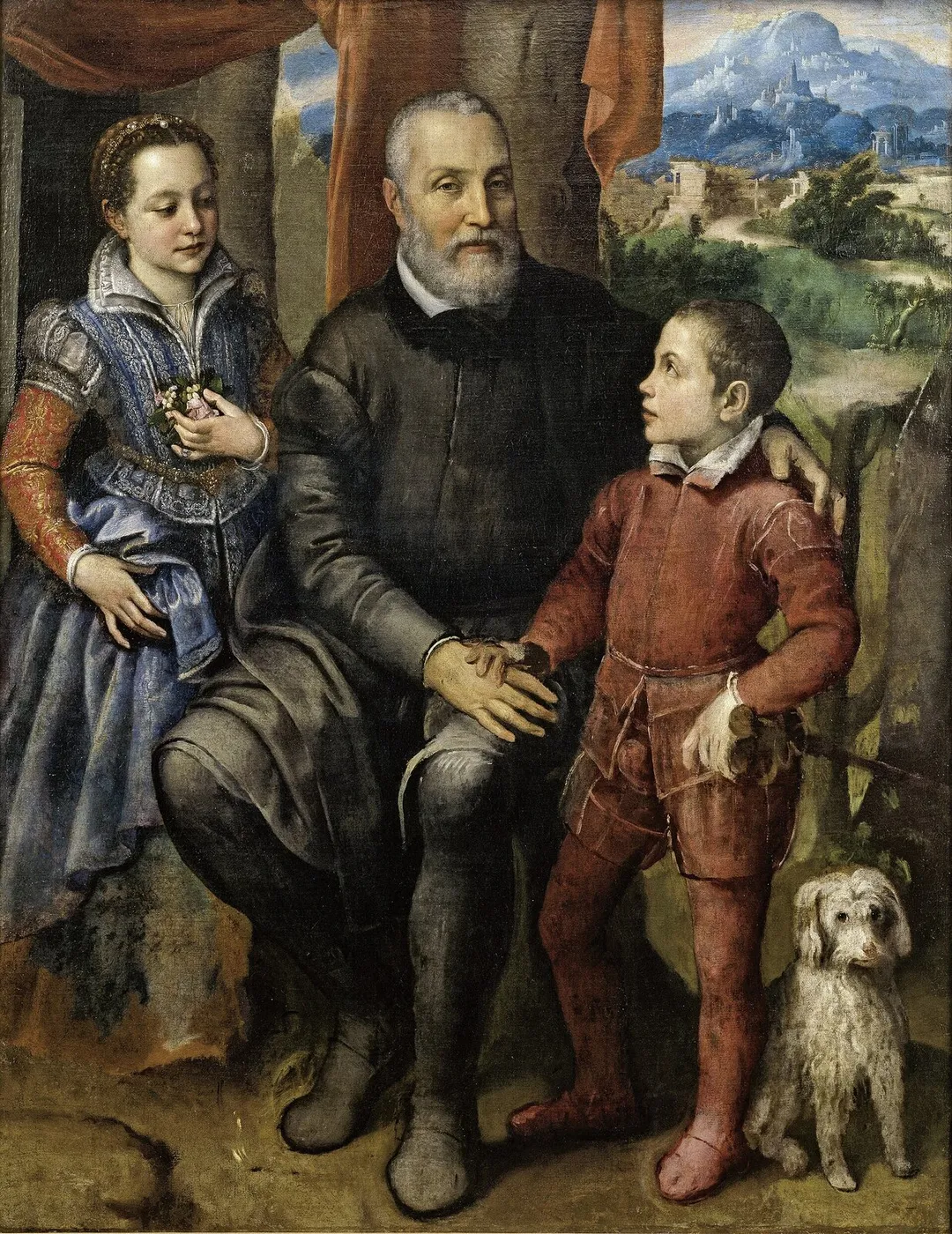 Portrait Group with the Artist’s Father, Brother and Sister (1559) by Sofonisba Anguissola — original painting reproduced as a hand-painted oil on canvas