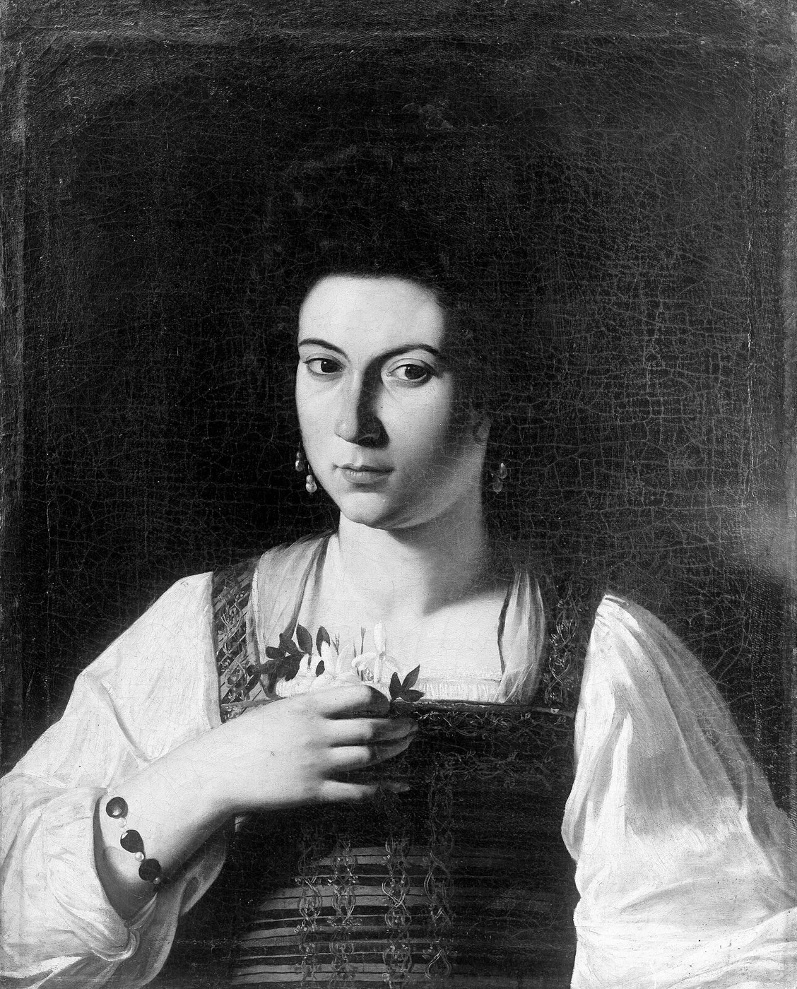 Portrait of a Courtesan (1590) by Caravaggio — original painting reproduced as a hand-painted oil on canvas