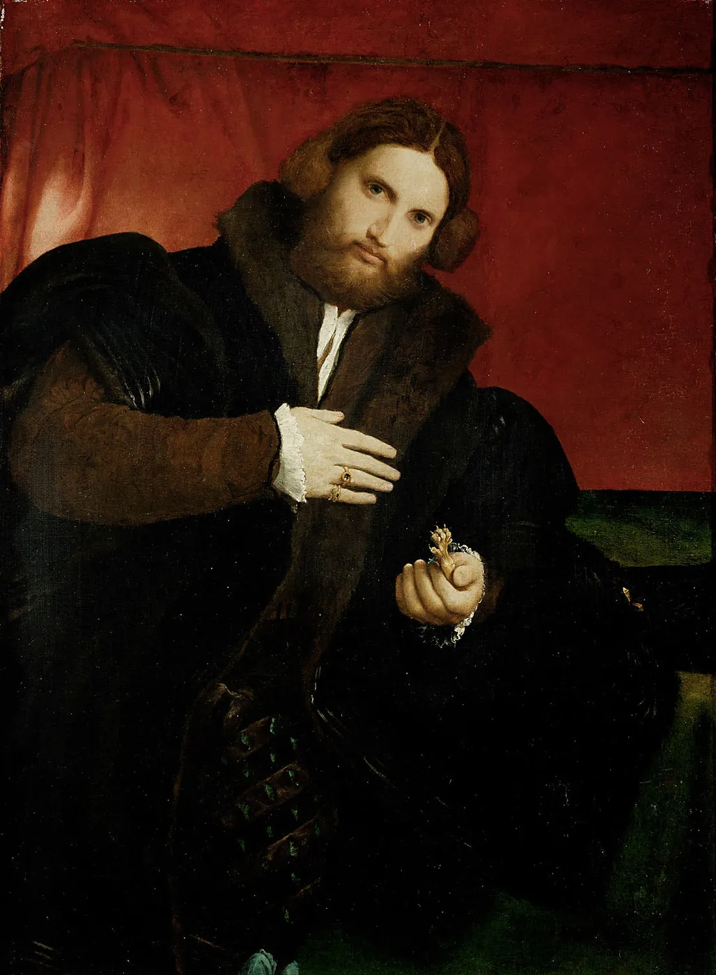 Portrait of a Gentleman with a Lion Paw (1527) by Lorenzo Lotto — original painting reproduced as a hand-painted oil on canvas