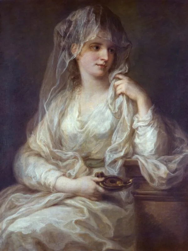 Portrait of a lady as Vestal Virgin (1781) by Angelica Kauffmann — original painting reproduced as a hand-painted oil on canvas