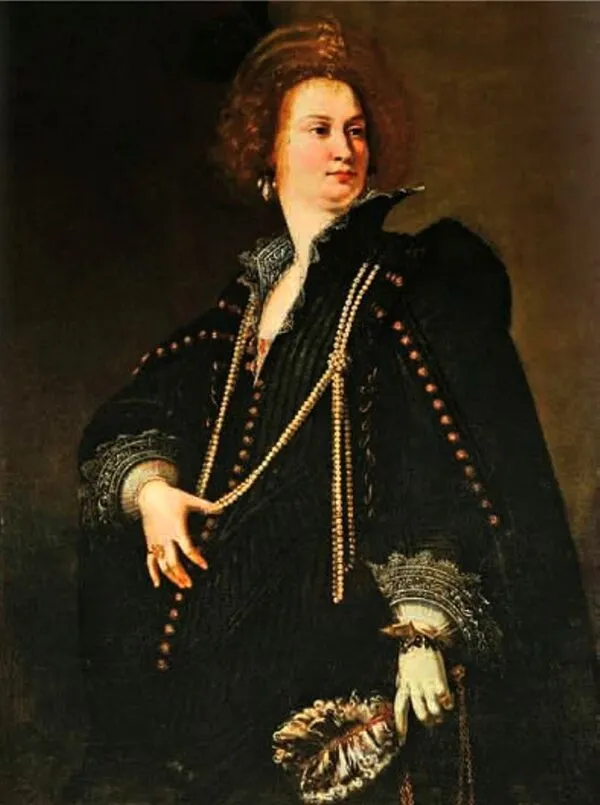 Portrait of a Lady Holding a Fan (1620) by Artemisia Gentileschi — original painting reproduced as a hand-painted oil on canvas
