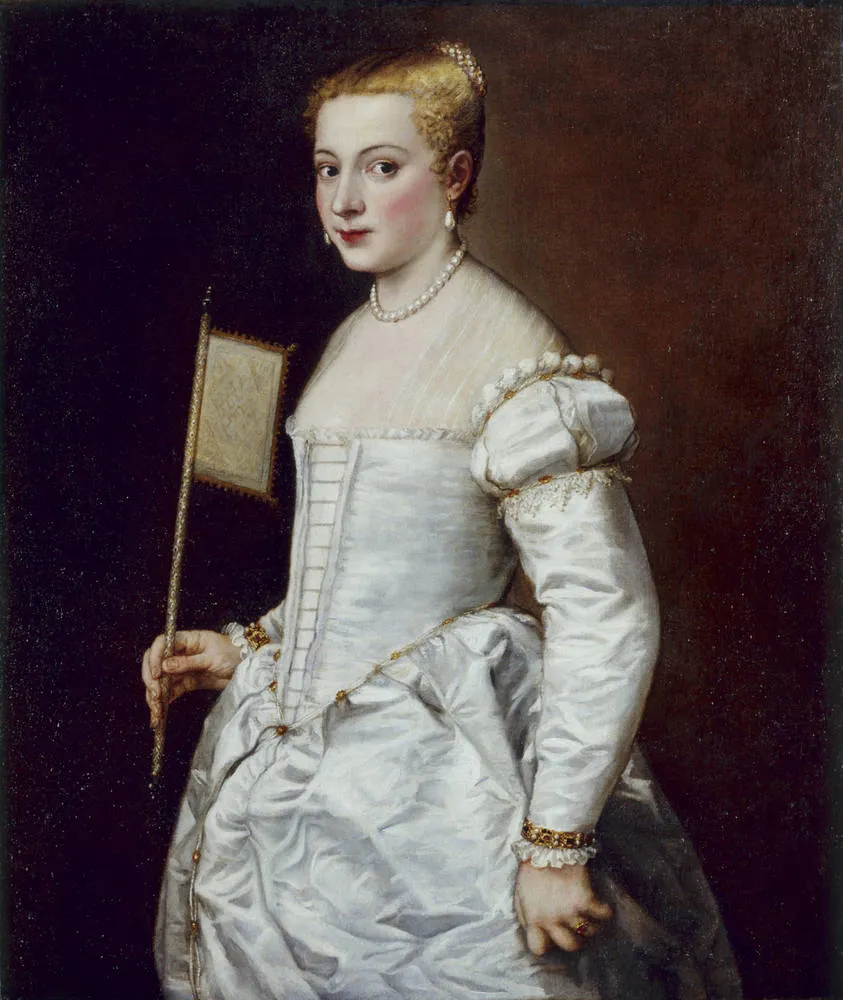 Portrait of a Lady in White (1561) by Titian — original painting reproduced as a hand-painted oil on canvas