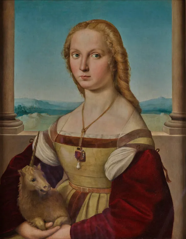 Portrait of a Lady with a Unicorn (1505) by Raphael — original painting reproduced as a hand-painted oil on canvas