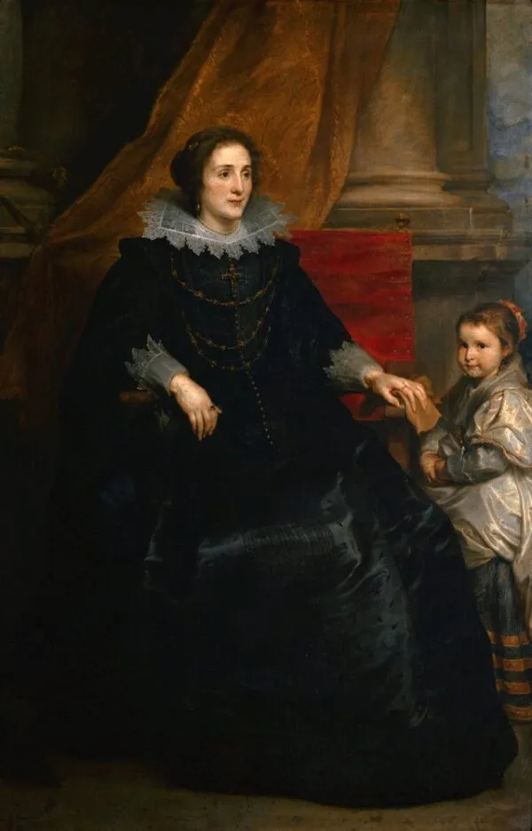 Portrait of a Lady with her Daughter (1632) by Anthony van Dyck — original painting reproduced as a hand-painted oil on canvas