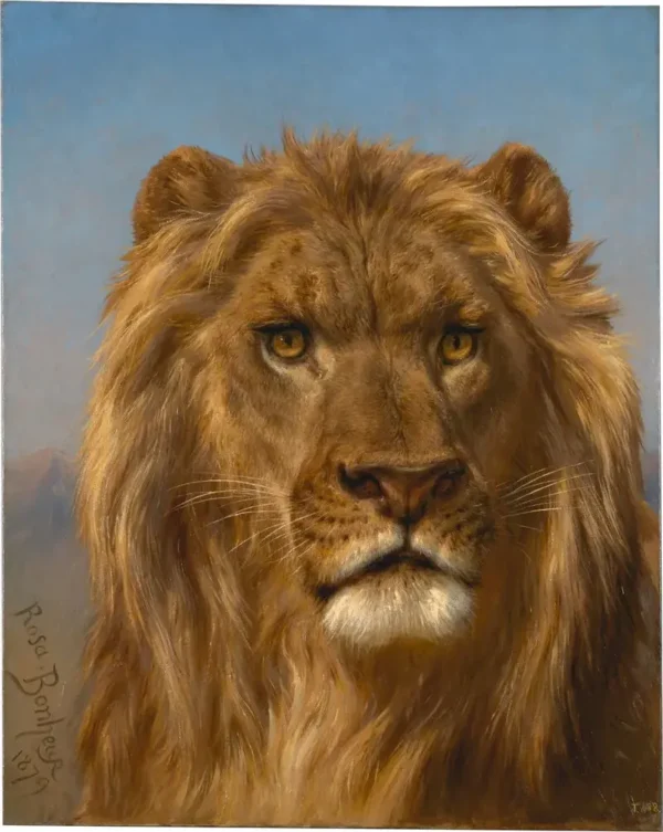 Portrait of a Lion (1879) by Rosa Bonheur — original painting reproduced as a hand-painted oil on canvas