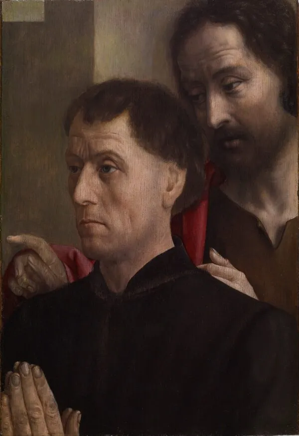 Portrait of a Man at Prayer with Saint John the Baptist (1475) by Hugo van der Goes — original painting reproduced as a hand-painted oil on canvas