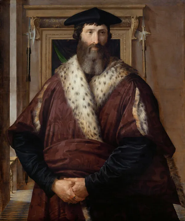Portrait of a Man (Condottiere Malatesta Baglioni?) (1527) by Parmigianino — original painting reproduced as a hand-painted oil on canvas