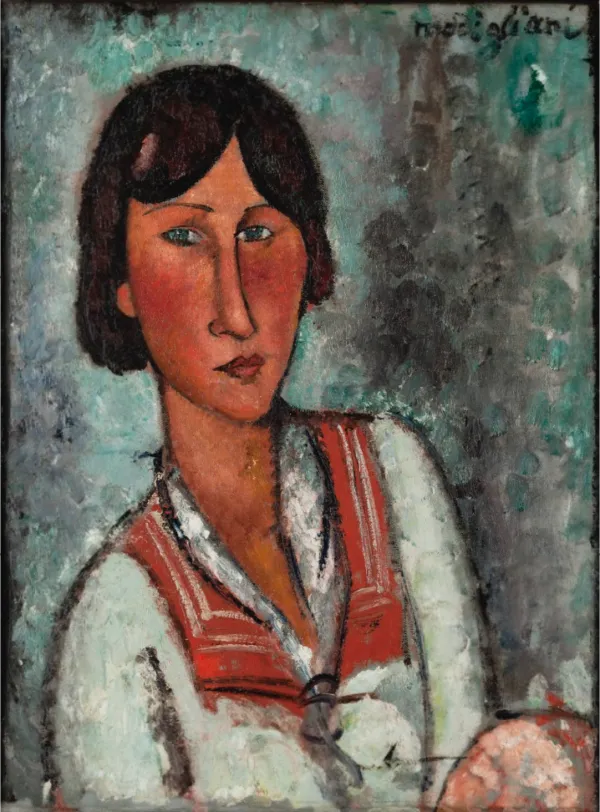 Portrait of a woman (1918) by Amedeo Modigliani — original painting reproduced as a hand-painted oil on canvas