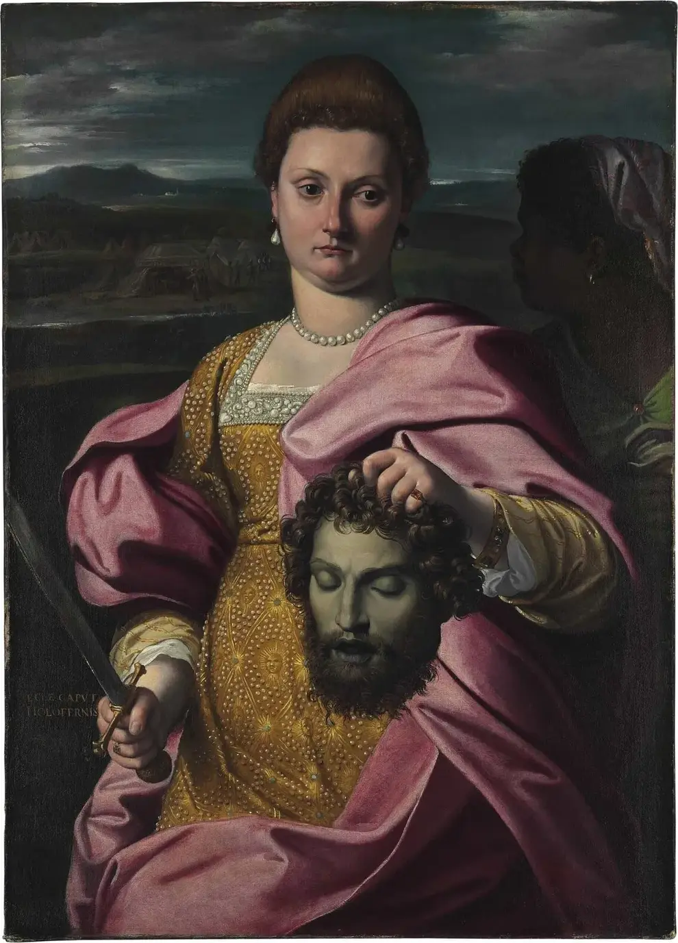 Portrait of a Woman as Judith (1550) by Agostino Carracci — original painting reproduced as a hand-painted oil on canvas