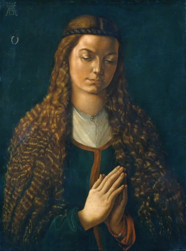 Portrait of a Young Fürleger with Loose Hair (1497) by Albrecht Dürer — original painting reproduced as a hand-painted oil on canvas