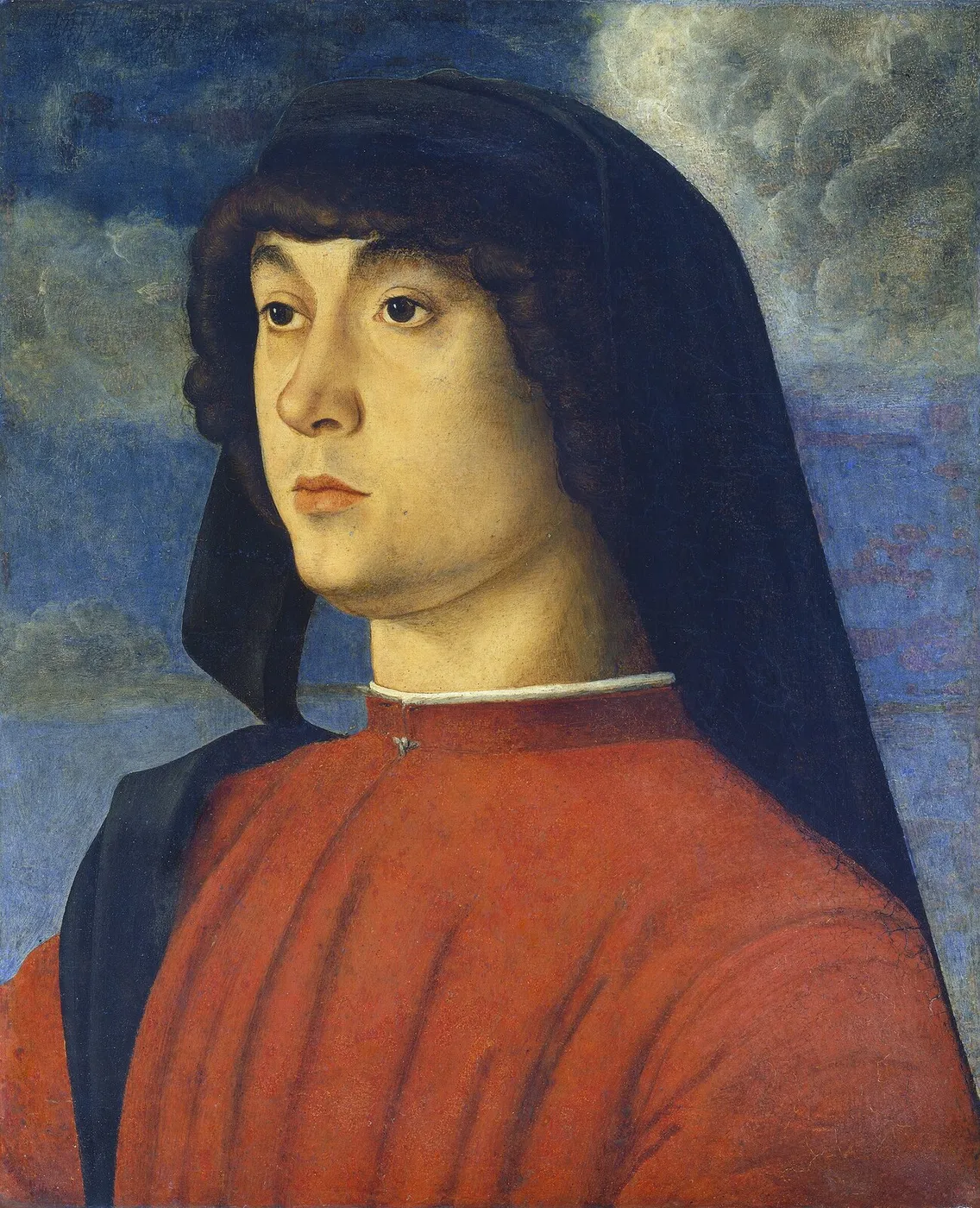 Portrait of a Young Man in Red (1480) by Giovanni Bellini — original painting reproduced as a hand-painted oil on canvas