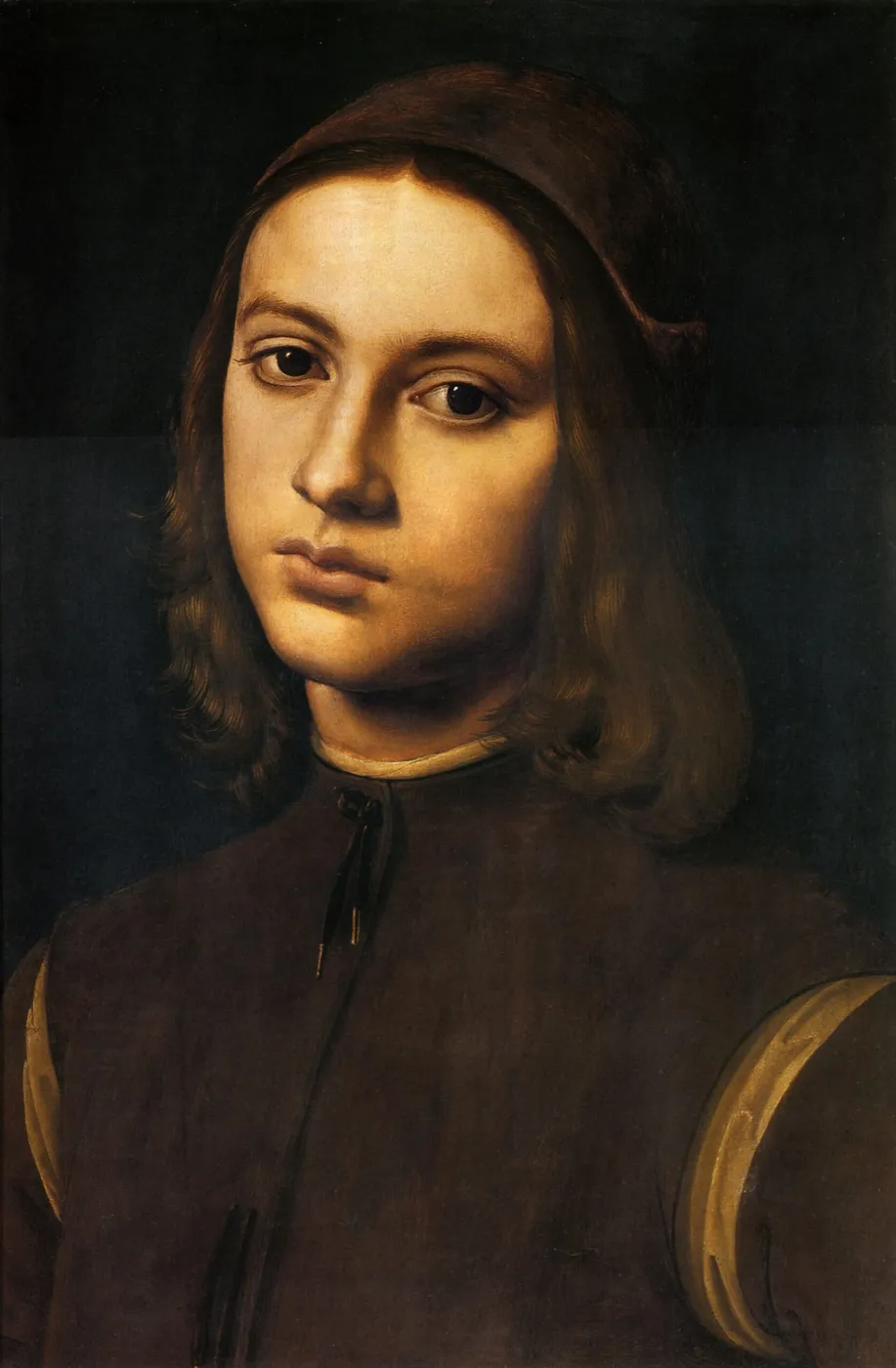 Portrait of a Young Man (1495) by Pietro Perugino — original painting reproduced as a hand-painted oil on canvas
