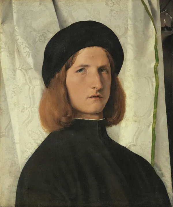 Portrait of a Young Man with a Lamp (1508) by Lorenzo Lotto — original painting reproduced as a hand-painted oil on canvas