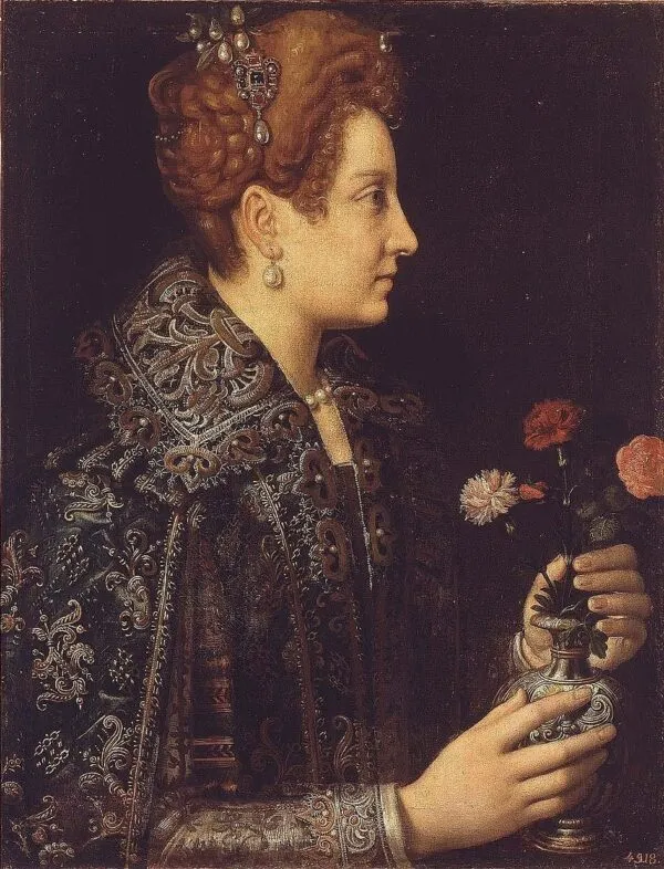 Portrait of a Young Woman in Profile (1580) by Sofonisba Anguissola — original painting reproduced as a hand-painted oil on canvas