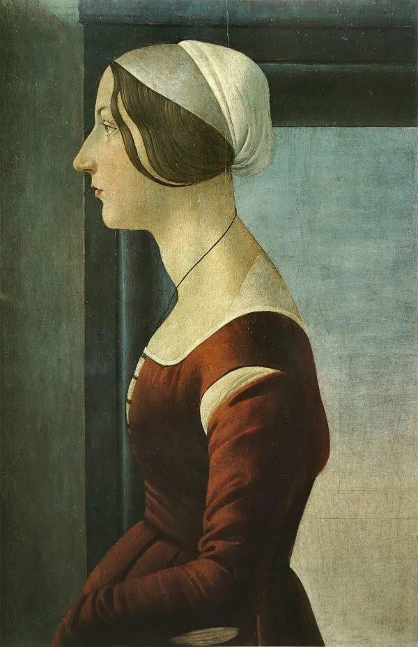 Portrait of a Young Woman (1485) by Sandro Botticelli — original painting reproduced as a hand-painted oil on canvas