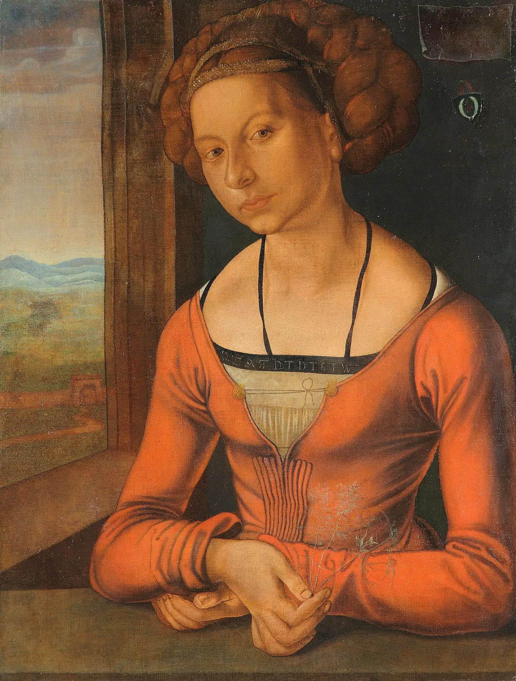 Portrait of a Young Woman with braided hair (1497) by Albrecht Dürer — original painting reproduced as a hand-painted oil on canvas