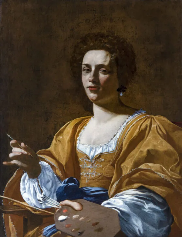Portrait of Artemisia Gentileschi (1622) by Simon Vouet — original painting reproduced as a hand-painted oil on canvas