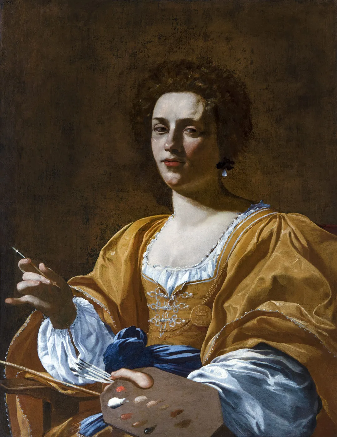 Portrait of Artemisia Gentileschi (1622) by Simon Vouet — original painting reproduced as a hand-painted oil on canvas