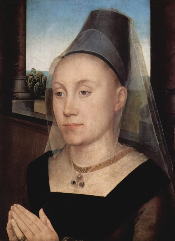 Portrait of Barbara van Vlaendenbergh (1480) by Hans Memling — original painting reproduced as a hand-painted oil on canvas