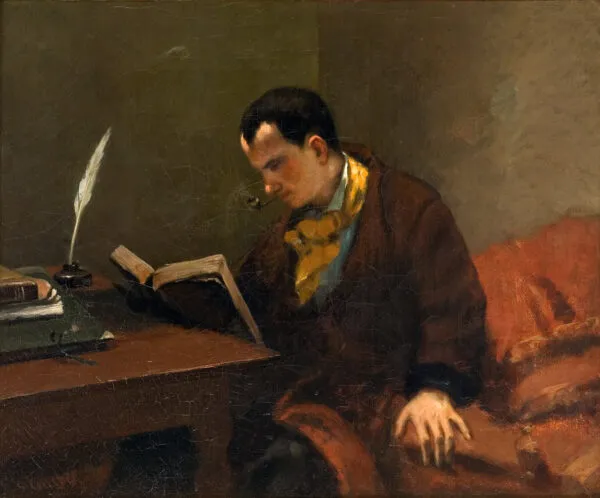 Portrait of Baudelaire (1848) by Gustave Courbet — original painting reproduced as a hand-painted oil on canvas