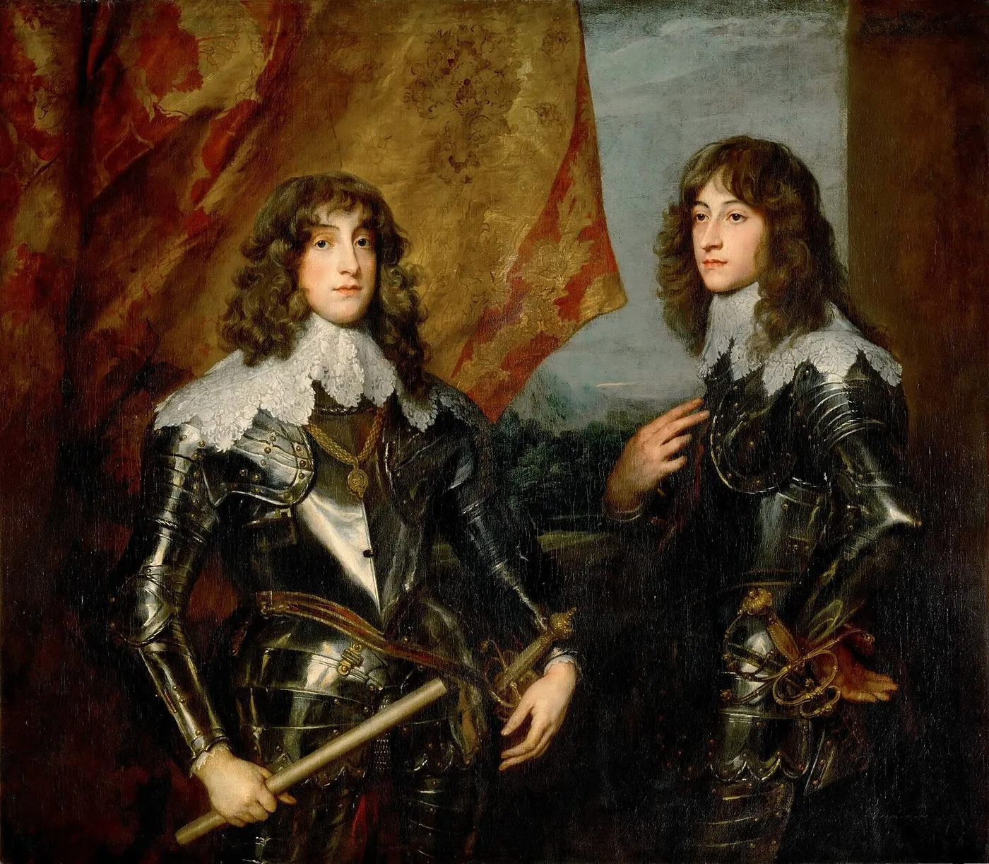 Portrait of Charles Louis Elector Palatine (1617-1680) and his brother, Rupert of the Palatinate (1619-1682) (1637) by Anthony van Dyck — original painting reproduced as a hand-painted oil on canvas