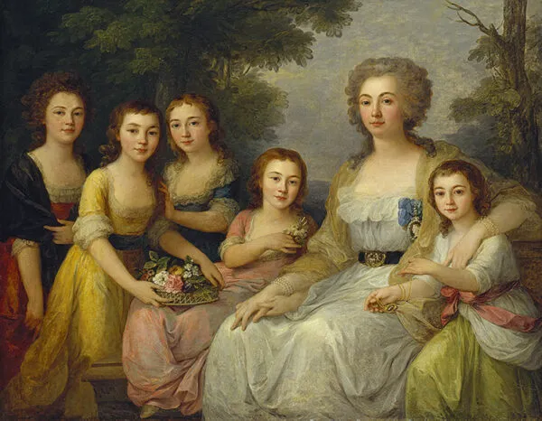 Portrait of Countess A.S. Protasova with her Nieces (1788) by Angelica Kauffmann — original painting reproduced as a hand-painted oil on canvas