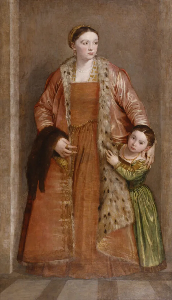 Portrait of Countess Livia da Porto Thiene and her Daughter Deidamia (1552) by Paolo Veronese — original painting reproduced as a hand-painted oil on canvas