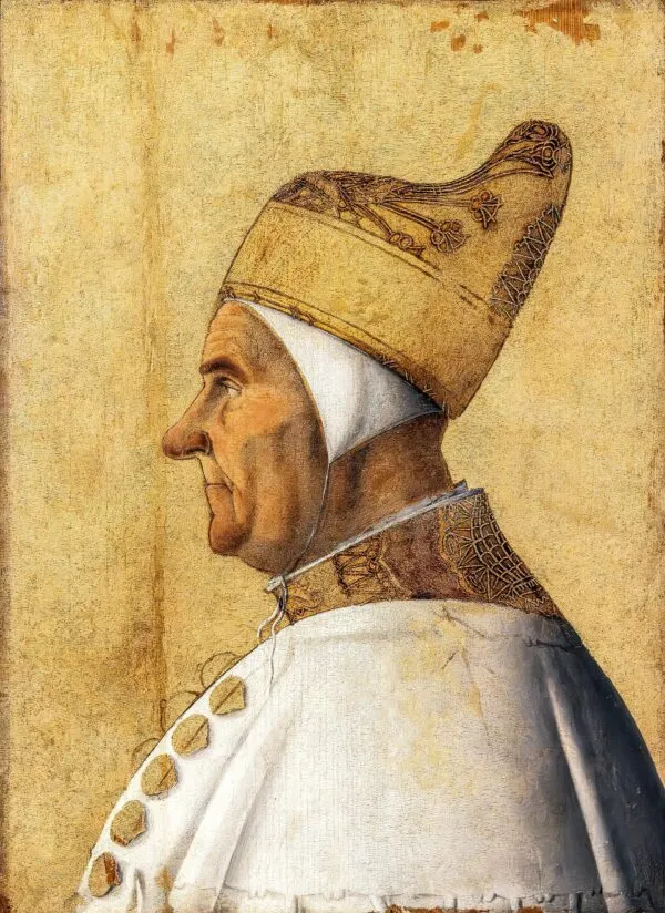 Portrait of Doge Giovanni Mocenigo (1478) by Gentile Bellini — original painting reproduced as a hand-painted oil on canvas