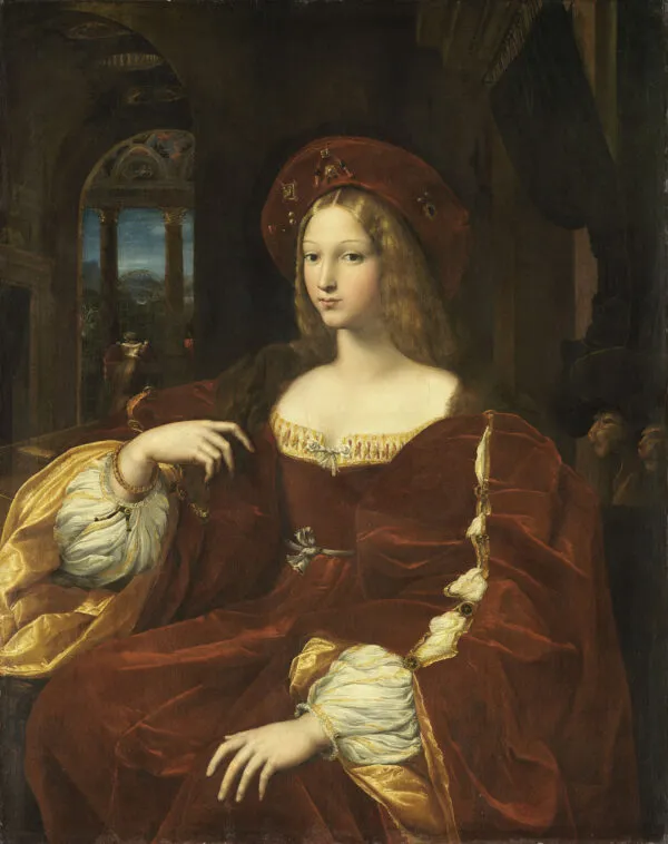 Portrait of Doña Isabel de Requesens y Enríquez de Cardona-Anglesola (1518) by Giulio Romano — original painting reproduced as a hand-painted oil on canvas