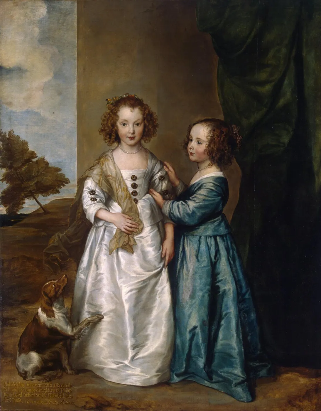 Portrait of Elizabeth and Philadelphia Wharton (1640) by Anthony van Dyck — original painting reproduced as a hand-painted oil on canvas