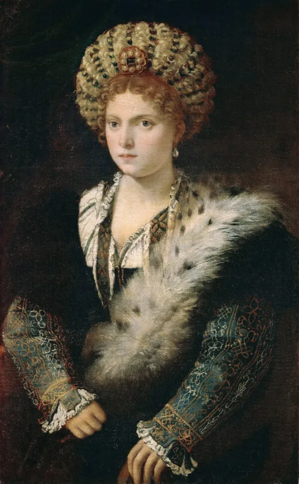 Portrait of Isabella d'Este (1535) by Titian — original painting reproduced as a hand-painted oil on canvas