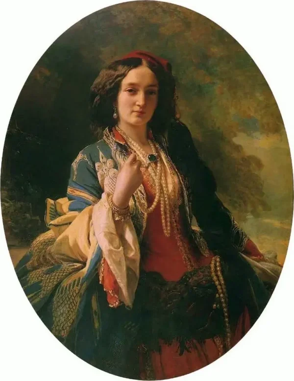 Portrait of Katarzyna Potocka (1854) by Franz Xaver Winterhalter — original painting reproduced as a hand-painted oil on canvas